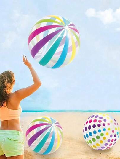 قطعة واحدة كرة شفافة قابلة للنفخ ذات خطوط ، كرة شفافة نقطية من البولي فينيل كلوريد، كرة نفاشة ملونة بنقاط وشرائط، اكسسوارات لحفلة المنزل وألعاب السباحة والديكورات، هدية
