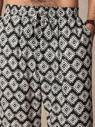 Manfinity ModaGents بنطلون رجالي بخصر متوسط ، واسع الساق ، بنمط مربعات معقد منسوج، بسحاب