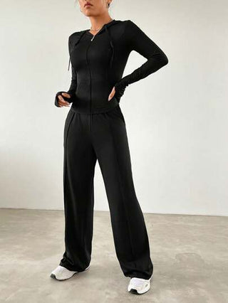 EZwear طقم قميص وسروال بغطاء للرأس برباط وسحاب للسيدات
