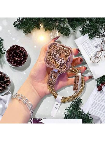 5 قطع حامي كبل شاحن بنمط نمر، للشحن السريع 18/20 واط، متوافق مع أجهزة آيفون 13/12/11، هدية للصديق/الصديقة لحماية الشاحن