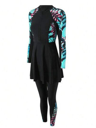 Swim Mulvari بوركيني مناسب للنساء بنمط طبعات استوائية متقاطعة، مناسب للأجازات والشاطئ