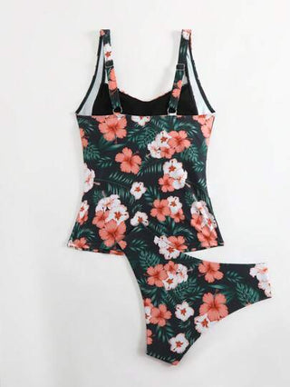 طقم تانكيني حريمي Swim Lushoire 2قطعة/مجموعة ملابس سباحة للنساء بطبعة نباتات استوائية، ملابس سباحة منطقة البطن محسنة للشكل ملائمة لشاطئ المنتجعات