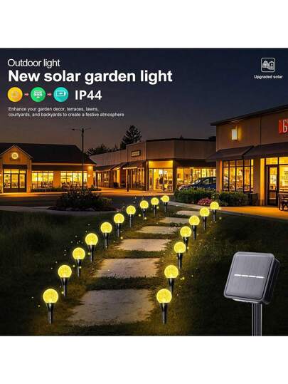 أضواء مسار الفقاعات الشمسية للخارج، أضواء المناظر الطبيعية الشمسية المكونة من 10/20/30 كرة بلاستيكية شمسية، تضيء تلقائيًا في الليل، مناسبة لتزيين المسارات والحدائق والأفنية