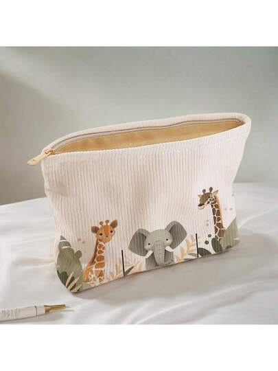 حقيبة مكياج مصنوعة من قماش الجينز المطبوع بالنقوش الحيوانية، حقيبة تخزين خفيفة الوزن مزودة بسحاب، منظم للمستحضرات التجميلية، حقيبة حمام متعددة الاستخدامات مبطنة