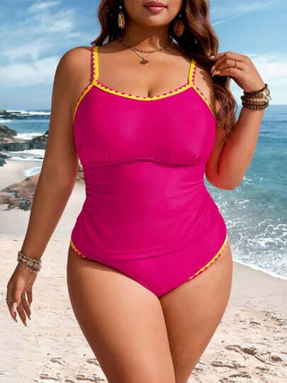 Swim Lushoire مجموعة ملابس سباحة من شكل بلوزة وسراويل لقياسات كبيرة للنساء مع تريم زهري وحمالات رفيعة للاستخدام في الصيف والعطلات الشاطئية