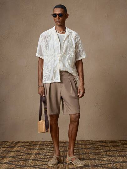 AKNOTIC AKNOTIC X Nawaf Alabid شورتات كاجوال للرجال بخصر مطاطي منسوجة باللون البني ذو لون أحادي، مناسبة للصيف ،الإجازات ،التنسيق اليومي ،الحفلات ،أزواج ،هدايا ،المدرسة