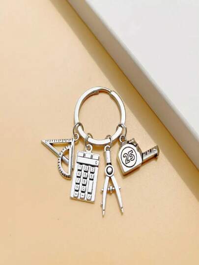 قطعة واحدة من سلاسل المفاتيح على شكل مستلزمات المعلم مثل المسطرة والبرجل والحاسبة وشريط القياس، لوازم مدرسية لمعلم الرياضيات، هدية تخرج من السبيكة