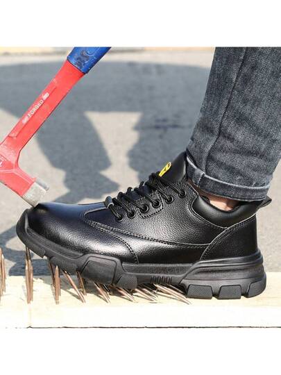 أحذية أمان عالية السلامة سوداء اللون، من السلسلة الكلاسيكية مضادة للسحق والثقب، مقاومة للماء ومريحة ووظيفية لأي موسم، أحذية عمل
