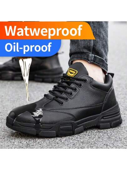 أحذية أمان عالية السلامة سوداء اللون، من السلسلة الكلاسيكية مضادة للسحق والثقب، مقاومة للماء ومريحة ووظيفية لأي موسم، أحذية عمل