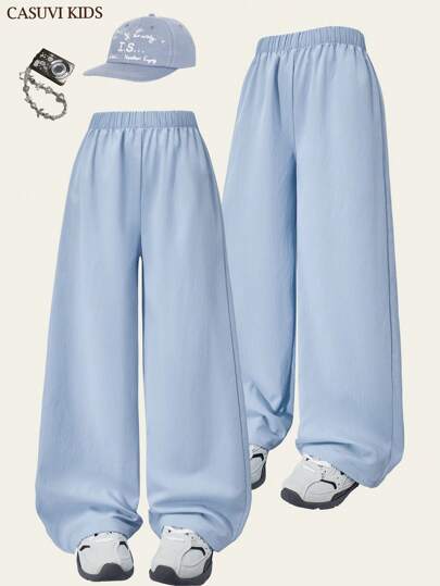 SHEIN 1 قطعة سراويل كاجوال بيضاء طويلة مريحة ذات نسيج ملمس للبنات المراهقات، وصول جديد للصيف