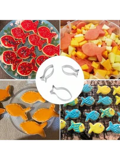 مجموعة مكونة من 3 قطع من قوالب بسكويت شكل أسماك كرتونية، قوالب أشكال حيوانات بحرية أسماك، أدوات ديكور الكيك والفوندان، قوالب تقطيع البسكويت، لعمل الحلويات والخضروات بشكل أسماك للطهي