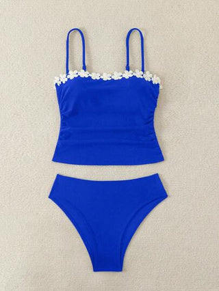 طقم تانكيني حريمي Swim Chiccia طقم بكيني جديد للربيع، بتصميم أنيق وبسيط، يتكون من ملابس علوية بلون أسود وسراويل ذات خصر عالي وذات كشكشة على الحمالات، قطعتان لبدلة السباحة