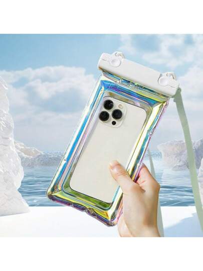 1 قطعة حقيبة للهاتف مقاومة للماء ضد الصدمات مزودة بجيب للأكياس الهوائية الليزرية، حقيبة لاستخدام الهاتف أثناء السباحة والغوص والتنزه بالألوان الشفافة، إكسسوارات للشاطئ والسفر