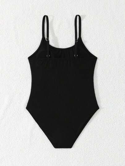 SHEIN بنطال سباحة صلب من قماش ملمس خاص للفئة العمرية ما بين الطفولة والمراهقة