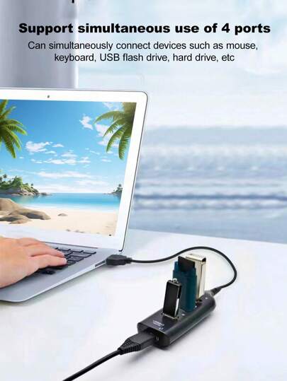 محطة إرساء متعددة الوظائف 4 في 1 منفذ USB 2.0 ، وحدة توزيع محمولة مع إمكانية التشغيل والإيقاف، للكمبيوتر المحمول والهاتف والأقراص الومضية والماوس وقارئات البطاقات والأجهزة اللوحية والطابعات والكاميرات وجميع الملحقات USB