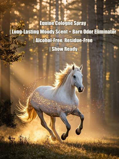 بخاخ عطر الخيل برائحة خشبية مشرقة - نقاء طويل الأمد وبريق للفرو| صيغة خالية من الكحول وخالية من المواد المسببة للحساسية| 3.38 أونصة سائلة لعروض الخيل, التدريب والبشرة الحساسة