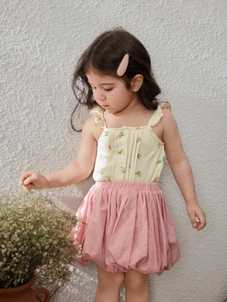 Blossori طقم بنات رضع مكون من توب وتنورة مطوية ذات طبعة أنيقة متساقطة على الطراز الفرنسي للربيع/الصيف