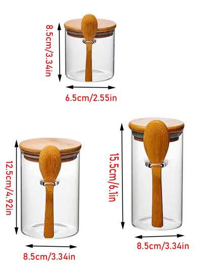 قطعة واحدة وعاء محكم الإغلاق من البلاستيك الشفاف مع غطاء من البامبو وملعقة، حاوية تخزين مطبخية لحفظ الحبوب والمكسرات والفواكه المجففة