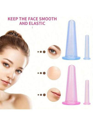 4 قطع طقم تدليك وجه من السيليكون، لرعاية البشرة والاسترخاء - خالي من العطور، كؤوس تدليك يدوية بالشفط، أدوات تجديد البشرة والوجه سهلة الاستخدام