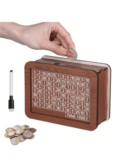 أثاث مكتبي 1 قطعة صندوق توفير خشبي إبداعي ، بنك العملات المعدنية القابل للعد، علبة توفير نقدي خشبية زخرفية ، للتجميع DIY ، مناسب للأولاد والبنات ، لون عشوائي ، مستلزمات مدرسية ، عودة إلى المدرسة