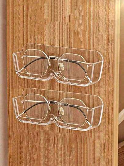 أثاث مكتبي حامل تخزين النظارات، ثابت على الحائط بدون ثقوب مضاد للضغط بجوار السرير لعرض النظارات الشمسية، منظم تخزين للحليات والسلع المتفرقة للغرفة والخزانة واللوحة التزيينية، رف حائطي لتنظيم النظارات الشمسية في الحمام (شفاف)
