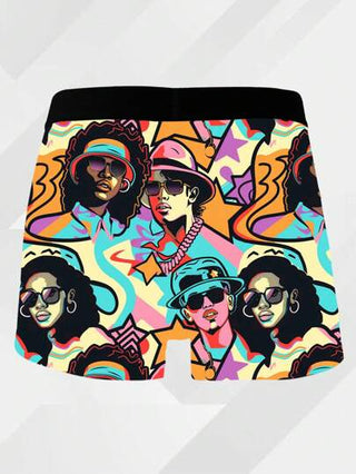 3 عبوة سراويل قصيرة للرجال بطباعة أنماط الغرافيتي, مصنوعة من قماش بوليستر مرن وناعم وصديق للبشرة، موضة عصرية، سريعة التجفيف ومنفذة للهواء، سراويل داخلية ذكية وجذابة للرجال