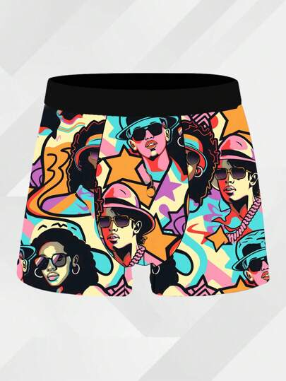 3 عبوة سراويل قصيرة للرجال بطباعة أنماط الغرافيتي, مصنوعة من قماش بوليستر مرن وناعم وصديق للبشرة، موضة عصرية، سريعة التجفيف ومنفذة للهواء، سراويل داخلية ذكية وجذابة للرجال