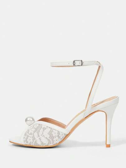 CUCCOO HITCHD كعب عالي بفتحة أمامية من الساتان العاجي مزين باللؤلؤ والدانتيل، أحذية زفاف أنيقة للحفلات