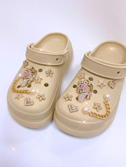 16 قطعة مجموعة مشبك حذاء ملون بتصميم قطرة مياه ولافتة وزهور وفراشات من بلاستيك ABS، مجوهرات الراين بلمعان لحفلات الزفاف والشاطئ والمنزل والمكتب DIY ،خفيف الوزن جذاب مناسب للربيع والصيف والخريف والشتاء