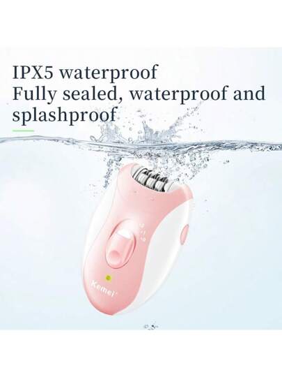 Kemei آلة إزالة الشعر الكهربائية للإبطين والرجلين والمناطق الحساسة، للسيدات، 1 قطعة، قابلة للشحن USB، لاسلكية، مقاومة للماء، مزيل الشعر الكهربي