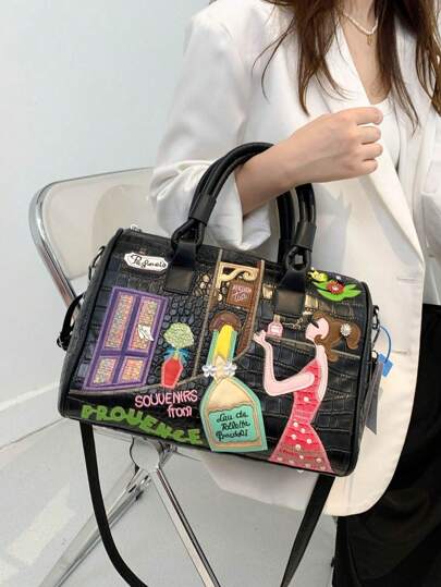 حقيبة كروس بودي نسائية سعة كبيرة، حقيبة يد شخصية ، بطبعة تمساح ، مطرزة ، حقيبة كتف ، بطراز بوسطن ، مناسبة للخروجات اليومية ، التنقل ، الموضة ، الحفلات ، الجامعة