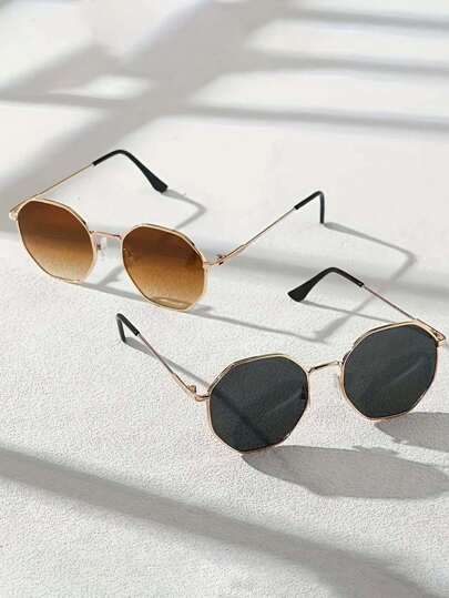 2 قطعة/1 قطعة/4 قطع من الأطر المعدنية البوليغونية المستديرة للبنات، إطار ذهبي عصري، مناسب للارتداء وكديكور، مناسب للحياة الشاطئية والخارجية، يصلح للجميع في جميع المواسم