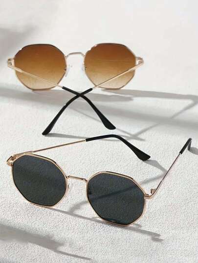 2 قطعة/1 قطعة/4 قطع من الأطر المعدنية البوليغونية المستديرة للبنات، إطار ذهبي عصري، مناسب للارتداء وكديكور، مناسب للحياة الشاطئية والخارجية، يصلح للجميع في جميع المواسم