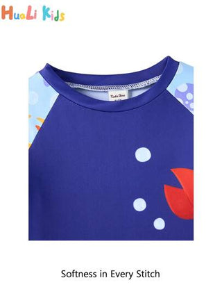 مايوه أولادي Kaka Here 2 قطعة/ طقم سباحة بأكمام طويلة ذو رسمة سرطان جميلة وشورت للأولاد الصغار، ملابس شاطئ صيفية