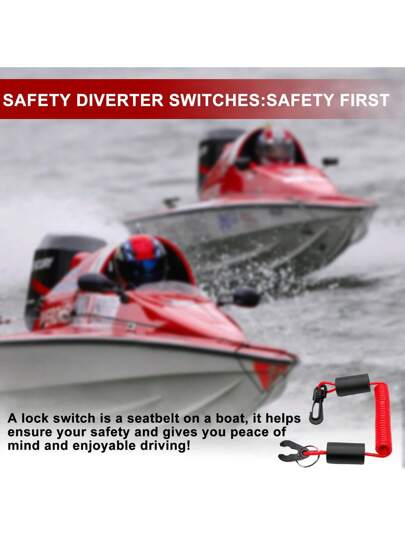 حبل سلامة قارب عائم - ملحق لإيقاف محرك القارب، وقارب المياه الشخصي ومفتاح إيقاف محرك البحري - EW2-68348-00-00 (أحمر/أزرق/أسود)