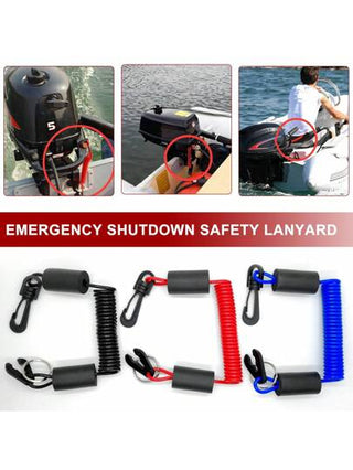 حبل سلامة قارب عائم - ملحق لإيقاف محرك القارب، وقارب المياه الشخصي ومفتاح إيقاف محرك البحري - EW2-68348-00-00 (أحمر/أزرق/أسود)
