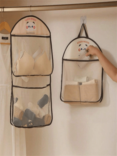 حقيبة تخزين معلقة من الشبكة، مقاومة للرطوبة وقابلة للتنفس، سلة تنظيم بنمط كرتوني حيواني، بطراز كوري طازج، حقيبة تخزين معلقة على الباب أو الحائط، يمكن تخزين الملابس والألعاب والمتفرقات، توفير للمساحة، أساسي للسكن المؤجر