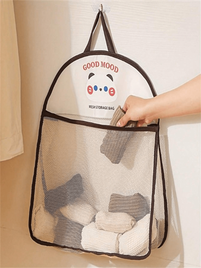 حقيبة تخزين معلقة من الشبكة، مقاومة للرطوبة وقابلة للتنفس، سلة تنظيم بنمط كرتوني حيواني، بطراز كوري طازج، حقيبة تخزين معلقة على الباب أو الحائط، يمكن تخزين الملابس والألعاب والمتفرقات، توفير للمساحة، أساسي للسكن المؤجر
