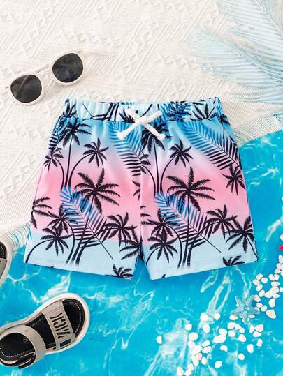 مايوه أولادي سروال سباحة للأولاد ذو طبعة ورقية وسحاب وهمي، بأسلوب إجازة