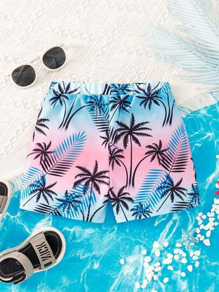 مايوه أولادي سروال سباحة للأولاد ذو طبعة ورقية وسحاب وهمي، بأسلوب إجازة