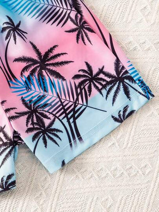 مايوه أولادي سروال سباحة للأولاد ذو طبعة ورقية وسحاب وهمي، بأسلوب إجازة