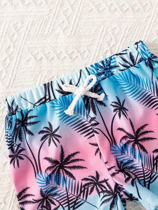 مايوه أولادي سروال سباحة للأولاد ذو طبعة ورقية وسحاب وهمي، بأسلوب إجازة