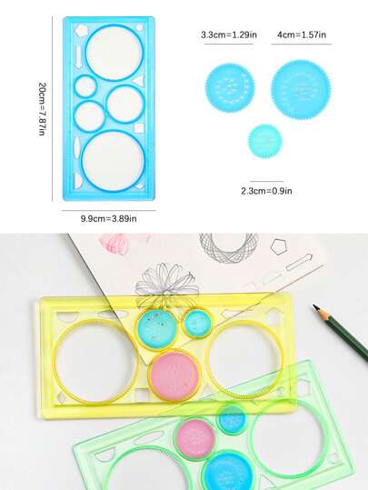 أدوات مكتبية ومدرسية 1/ 4/ 10 قطع أداة مسطرة هندسية سبيروغراف للرسم والتخطيط، قرطاسية للطلاب باللون الأخضر/الوردي/الأزرق ، لوازم مدرسية، عودة إلى المدرسة
