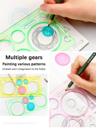 أدوات مكتبية ومدرسية 1/ 4/ 10 قطع أداة مسطرة هندسية سبيروغراف للرسم والتخطيط، قرطاسية للطلاب باللون الأخضر/الوردي/الأزرق ، لوازم مدرسية، عودة إلى المدرسة