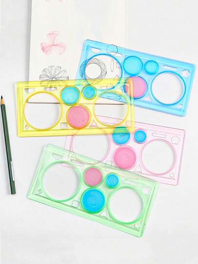 أدوات مكتبية ومدرسية 1/ 4/ 10 قطع أداة مسطرة هندسية سبيروغراف للرسم والتخطيط، قرطاسية للطلاب باللون الأخضر/الوردي/الأزرق ، لوازم مدرسية، عودة إلى المدرسة