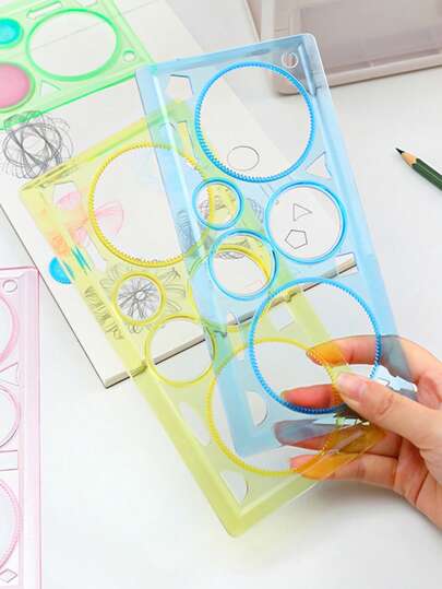 أدوات مكتبية ومدرسية 1/ 4/ 10 قطع أداة مسطرة هندسية سبيروغراف للرسم والتخطيط، قرطاسية للطلاب باللون الأخضر/الوردي/الأزرق ، لوازم مدرسية، عودة إلى المدرسة