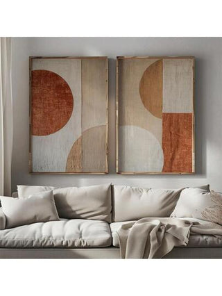 مجموعة من 2 ملصق فني لأشكال هندسية مجردة غير مؤطرة على قماش، طباعة الأشكال المجردة من فن الواتس سابي باللون البيج والبني الفاتح، لزينة الغرفة الجامعية أو الشقة أو غرفة النوم أو غرفة المعيشة أو المنزل الحديث