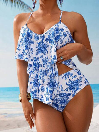 طقم تانكيني حريمي Swim Lushoire طقم ملابس سباحة تانكيني مطبوع بطبعات الأزهار الاستوائية للنساء، للعطلات والشاطئ