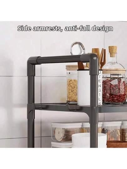 رف تخزين متعدد الوظائف للمطبخ، رف تخزين الميكروويف، ورف تخزين متعدد الأغراض. القاعدة مناسبة لوضع فرن الميكروويف، والطبقة العليا عبارة عن رف تخزين لتخزين التوابل والأواني والعناصر المتنوعة. رف للخبز، رف تخزين مفتوح.