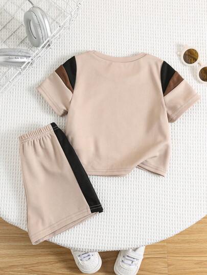 مجموعة قطعتين من القميص والشورت بطبعة رسوم أحرف ملونة كيوت للأطفال الرضع الصيفي الكاجوال ملابس الشارع